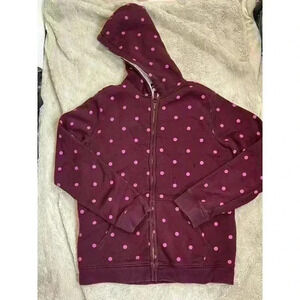 Lands End Girls Raspberry Polka Dot Sherpa Lined Fleece Full-zip Hoodie‎ L 14-16